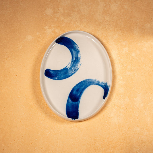 Blue Abstract Oval Plate (Big)