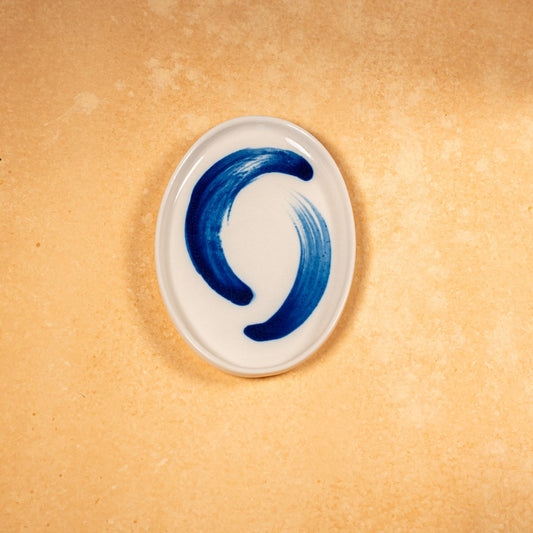 Blue Abstract Oval Plate (Small)